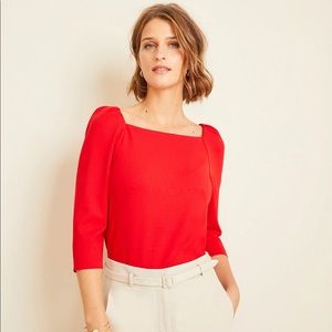 Ann Taylor PETITE PUFF SLEEVE SQUARE NECK TOP
